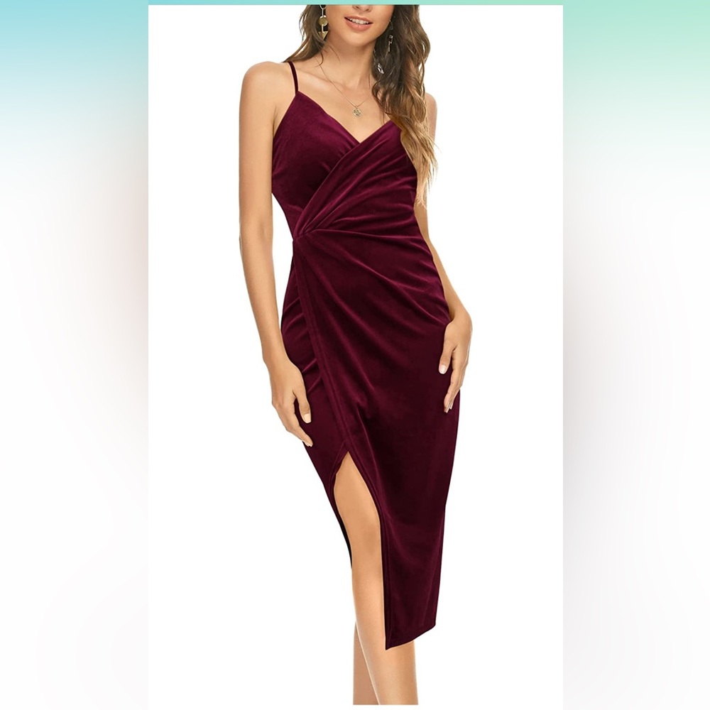 2 for $20 M Missufe Spaghetti Strap VNeck sexy Party Christmas Slit Velvet Dress